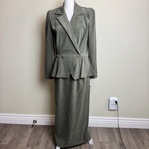 Lauren Michaels Women's Dress NWT Olive Moleskin Size 8 Shoulder Pads Maxi